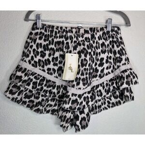 J&L Paris Leopard Print Ruffle Shorts‎ NWT 100% Cotton Boho
